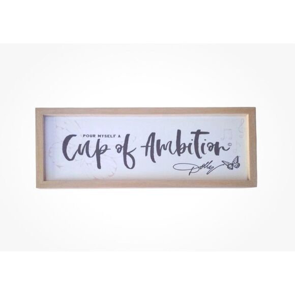 New 20" x 8" Dolly Parton Cup Of Ambition Framed Wood Sign Dolly Collectible NWT - Picture 2 of 7